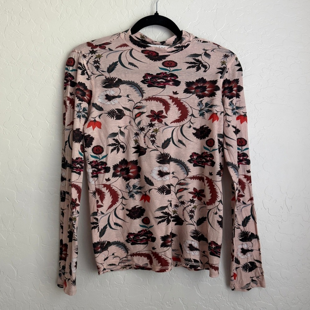 Sandro Paris Women's Floral Print Long Sleeve Top Pink Small